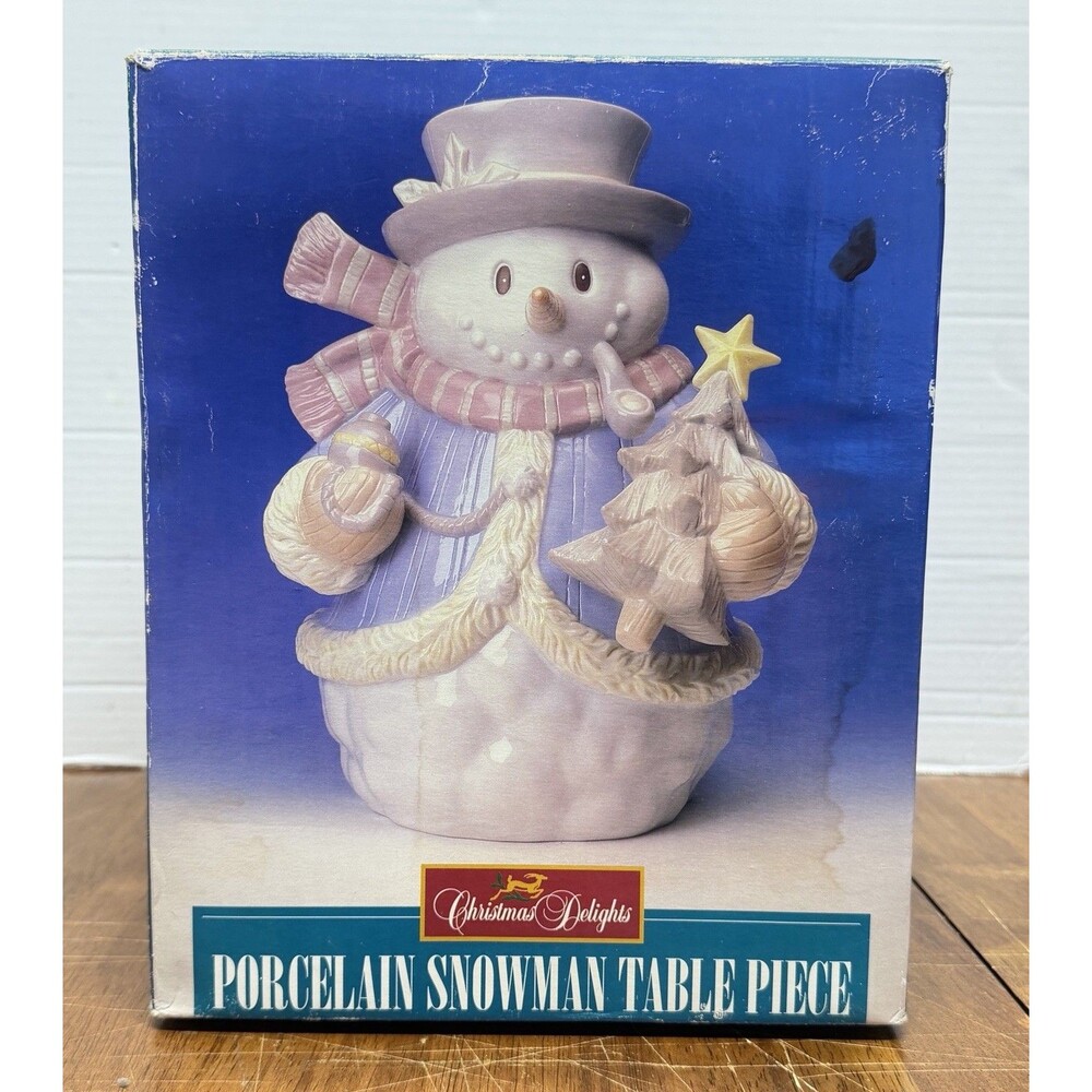Vintage Christmas Delights Porcelain Snowman Figurine Christmas Tree Decor Boxed